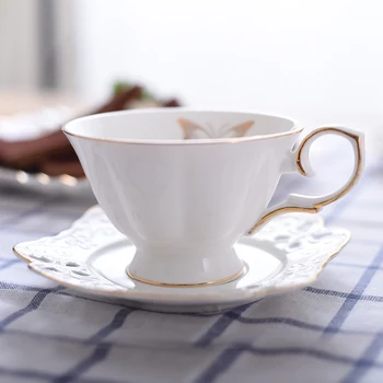 

Porcelain European Coffee Cup Modern Design Royal Handmade White Small Tea Cups Saucer Tampa De Silicone Home Drinkware LL50CC