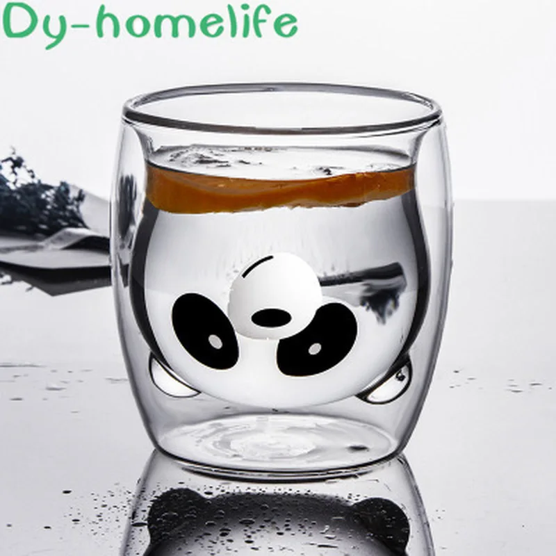 

Double-layer Glass Korean Cartoon Bear Transparent Round Wine Beer Tea Cup Water Ware Home Kitchen Decoration Bar Supplies