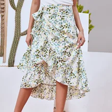 

Women Summer Bandage Slit Irregular Floral Chiffon Fairy Skirt Cottagecore A-Line Skirt Sweet Floral Print Mori Girl Skirts 2021