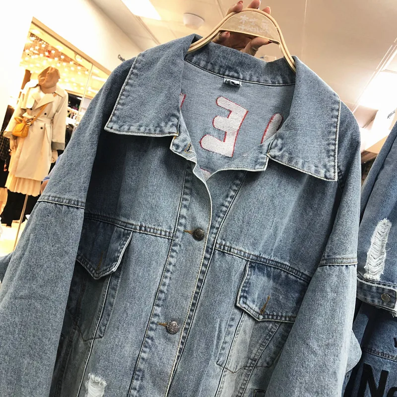 Осенняя джинсовая куртка женская новая Harajuku вышитая джинсовая куртка женская уличная хип хоп Bf Джокер Повседневная Свободная куртка Mujer