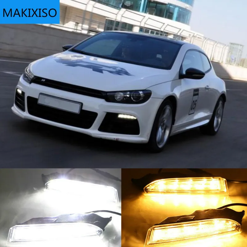 

2 шт. для Volkswagen VW Scirocco R 2010 - 2014 светодиодный DRL Дневной светильник ночного вождения желтый Поворотная сигнальная лампа