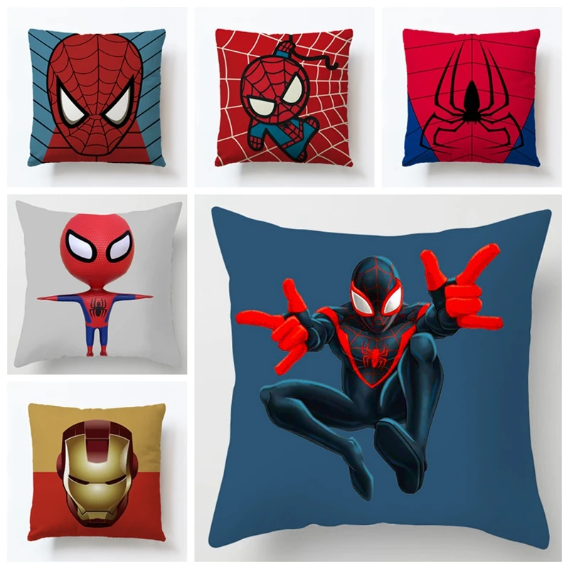 Funda de cojín de superhéroe de Marvel, 45x45cm, Spiderman, Caption America, impresión del Iron man, funda de almohada suave para decoración del hogar, regalo para seguidores