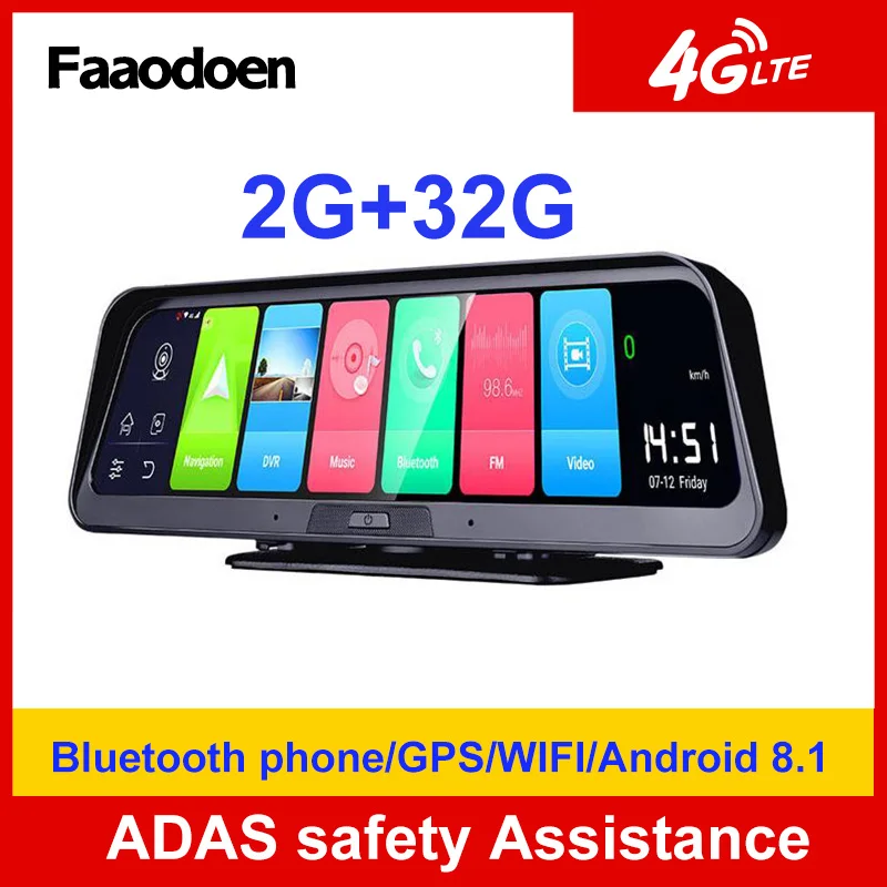 

DashCam 10 Inch Android 8.1 4G WIFI GPS Bluetooth 2GB+32GB ADAS Car DVR Mirror CameraFull HD 1080P Video Recorder For Auto