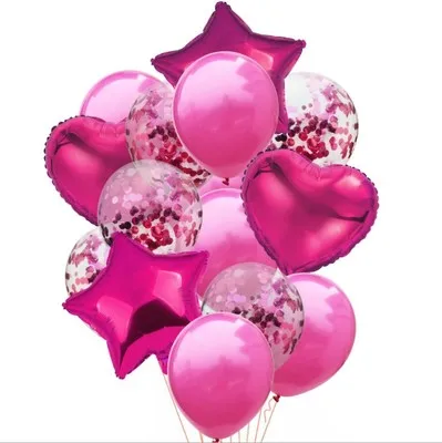 5 шт./лот, 18 дюймов, розовое золото, 4D и сердце, воздушные шары с золотым конфетти, для свадьбы, дня рождения, вечеринки, Декор, гелиевые поставки - Цвет: 14pcs  hot pink