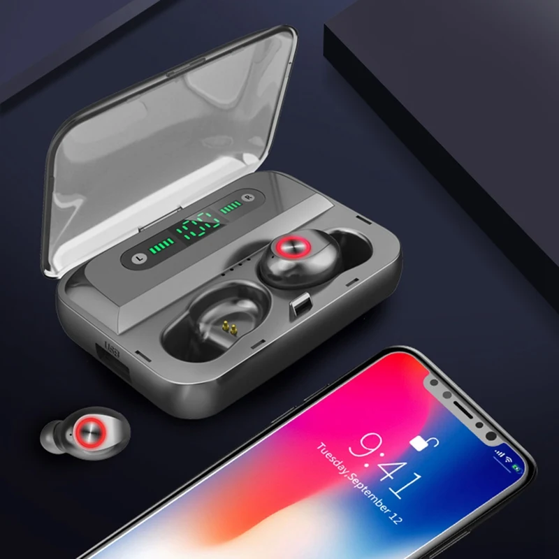 T10B 5,0 Bluetooth беспроводные стерео наушники водонепроницаемые наушники со светодиодный Светодиодный дисплей зарядная коробка перезаряжаемый мобильный телефон