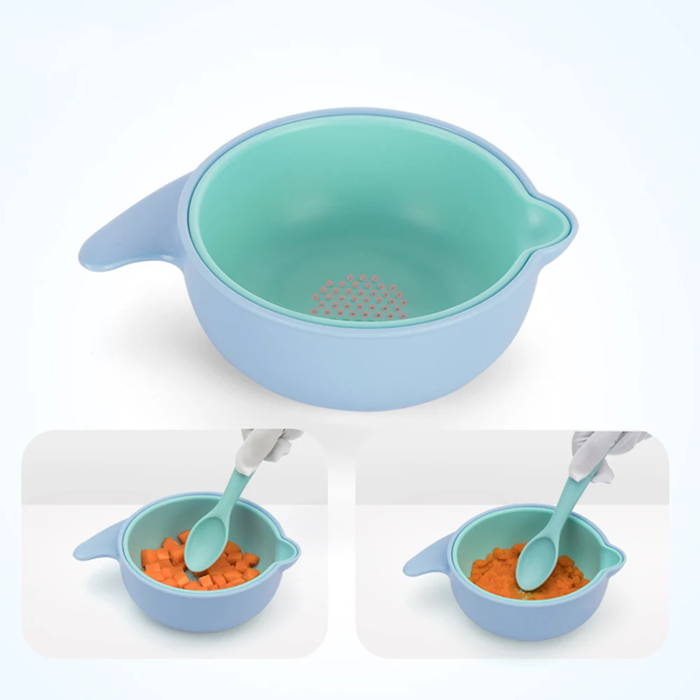 3Pcs/Set Baby Feeding Double Box Insulation Grinding Bowl with Spoon Tableware Kid dinner Feeding Bowls