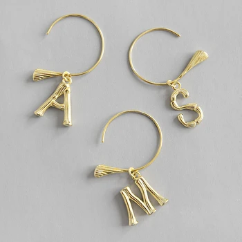 

1pcs 100% 925 Sterling Silver letter earrings Annulus with Alphabets Pendant English Letters Drop Earrings for Women A30