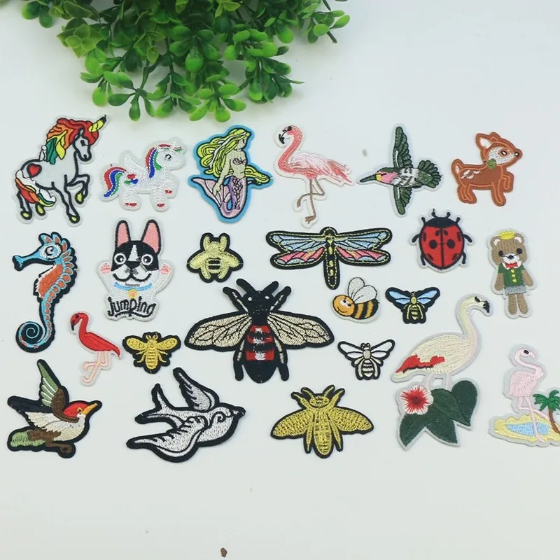 

50pcs/lot Embroidery Patches Gold Silver Clothing Decoration Cute Mermaid Insect Ladybug Unicorn Diy Iron Heat Transfer Applique