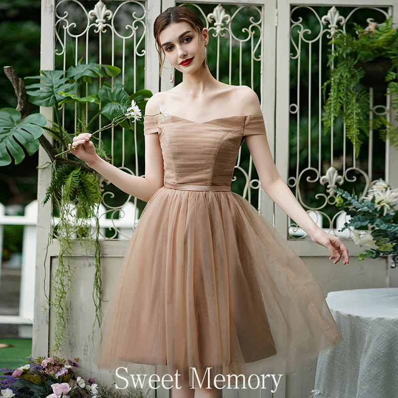 N2076 2021 abiti da damigella d'onore corti Color caffè dolce memoria abito  da festa di nozze semplice lunghezza al ginocchio Robe De Soiree abiti|Bridesmaid  Dresses| - AliExpress