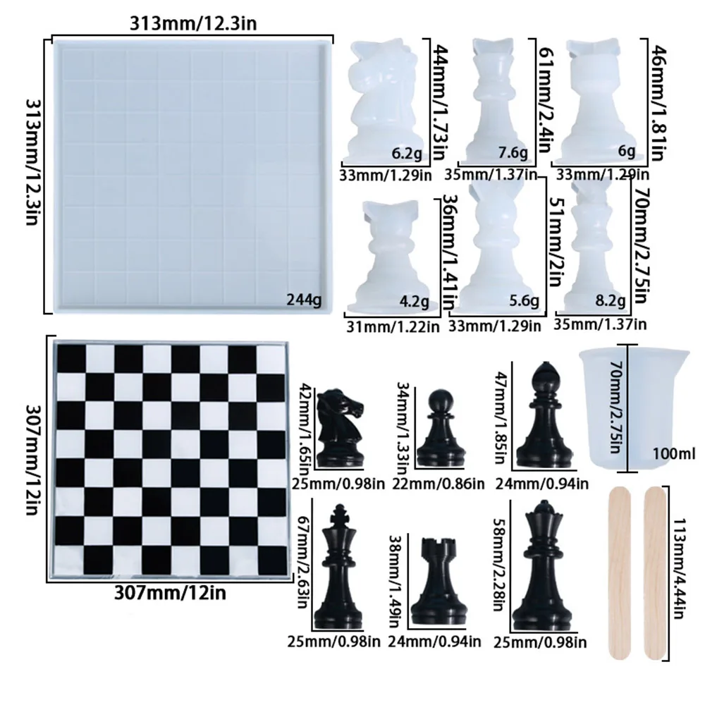 1pc Diy Jogo De Xadrez Fazendo Molde De Silicone Xadrez Tridimensional  Molde De Silicone Espelho Resina Xadrez Fundição Molde De Silicone Para Diy