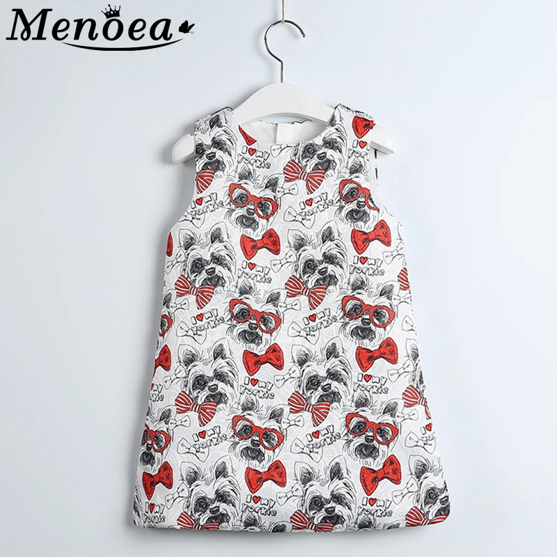 Menoea/платье для девочек; Новинка года; европейский и американский стиль; детское праздничное платье без рукавов с принтом; От 3 до 8 лет платье для девочек