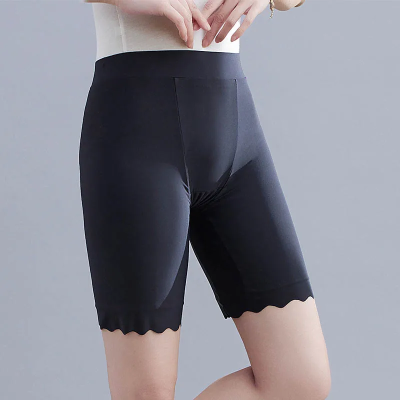 130Kg Plus Size Women's Summer High Stretch Wave Edge Underwear 5XL 6XL 7XL Anti-Slip Safety Short Pants Black Khaki