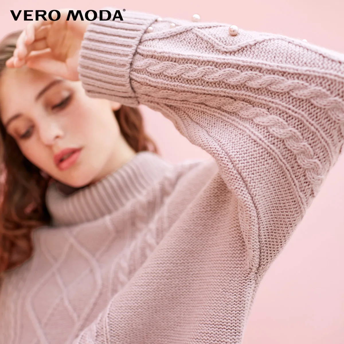 Vero Moda Женский пуловер с высоким воротником Свободный витой с открытыми плечами вязаный свитер | 318313502