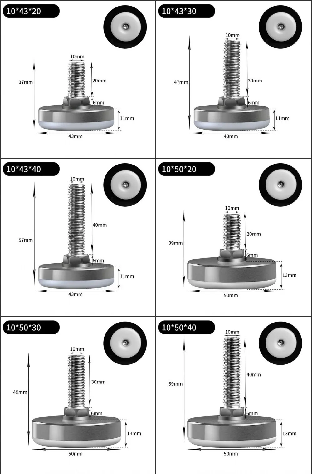 2/4/8Pcs Metal Furniture Legs Anti-slip Base Coffee Table Cabinet Leg Pad M6 M8 M10 Adjustable Leveling Feet Leveler 15mm-40mm