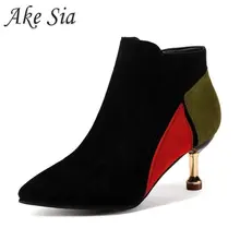 Г. Новые удобные зимние ботильоны на высоком каблуке Модные женские ботинки с острым носком теплая Женская обувь в стиле ретро с бархатом