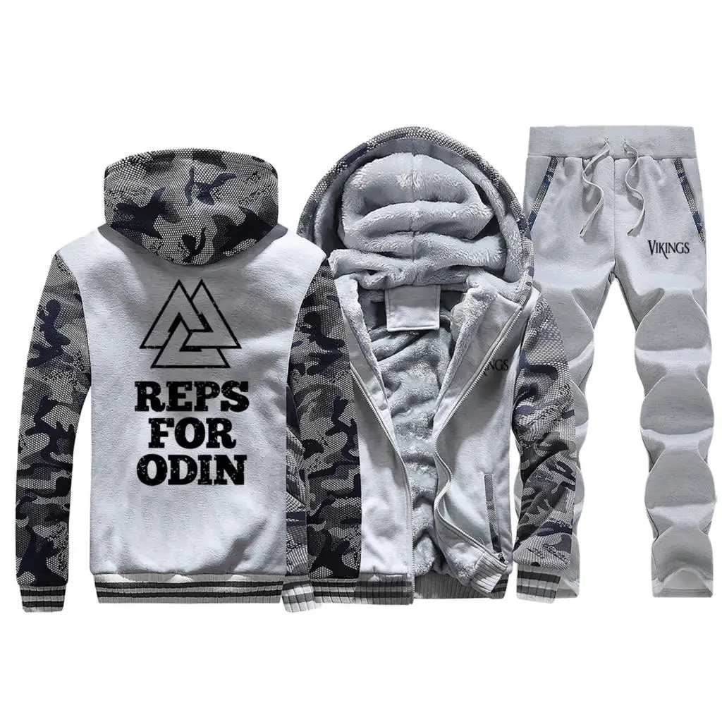 Light Gray 1 Горячая Распродажа зима уличная камуфляжная Мужская толстовка Reps For Odin Vikings пальто толстый костюм теплые Jaackets+ брюки комплект из 2 предметов - Цвет: Light Gray 1