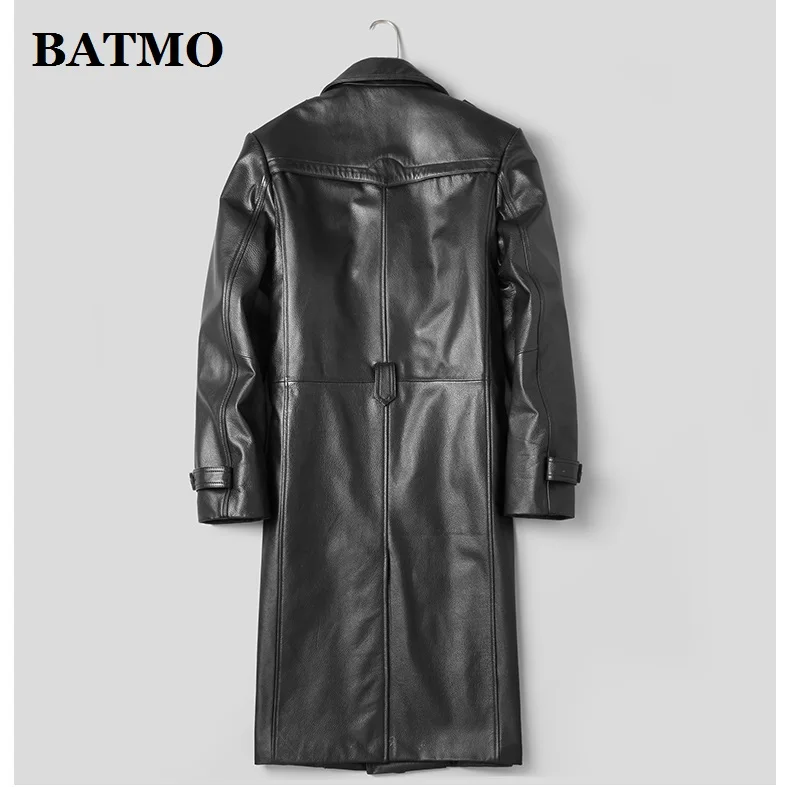 BATMO Новое поступление осенний высококачественный длинный мужской Тренч из коровьей кожи, мужской Тренч из натуральной кожи 19029