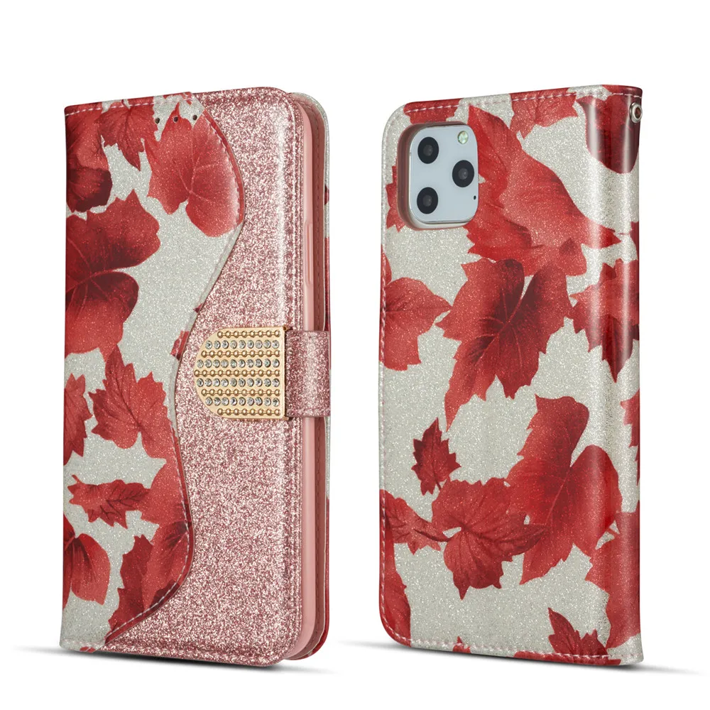 Чехол Jewell с Кленовым листом для iPhone 11 Pro Max XS X XR, флип-чехол, блестящий кожаный бумажник для iPhone 7 Plus 8 iPhone11, чехол - Цвет: rose gold