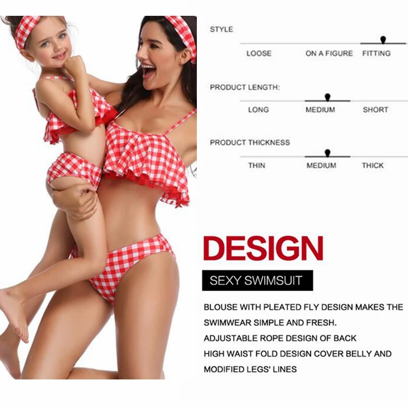 Red Plaid Mother and Daughter Swimsuit Mommy Me Swimwear Bikini Family Look Summer Matching Clothes Outfits Mom Mum Dresses orange bikini set