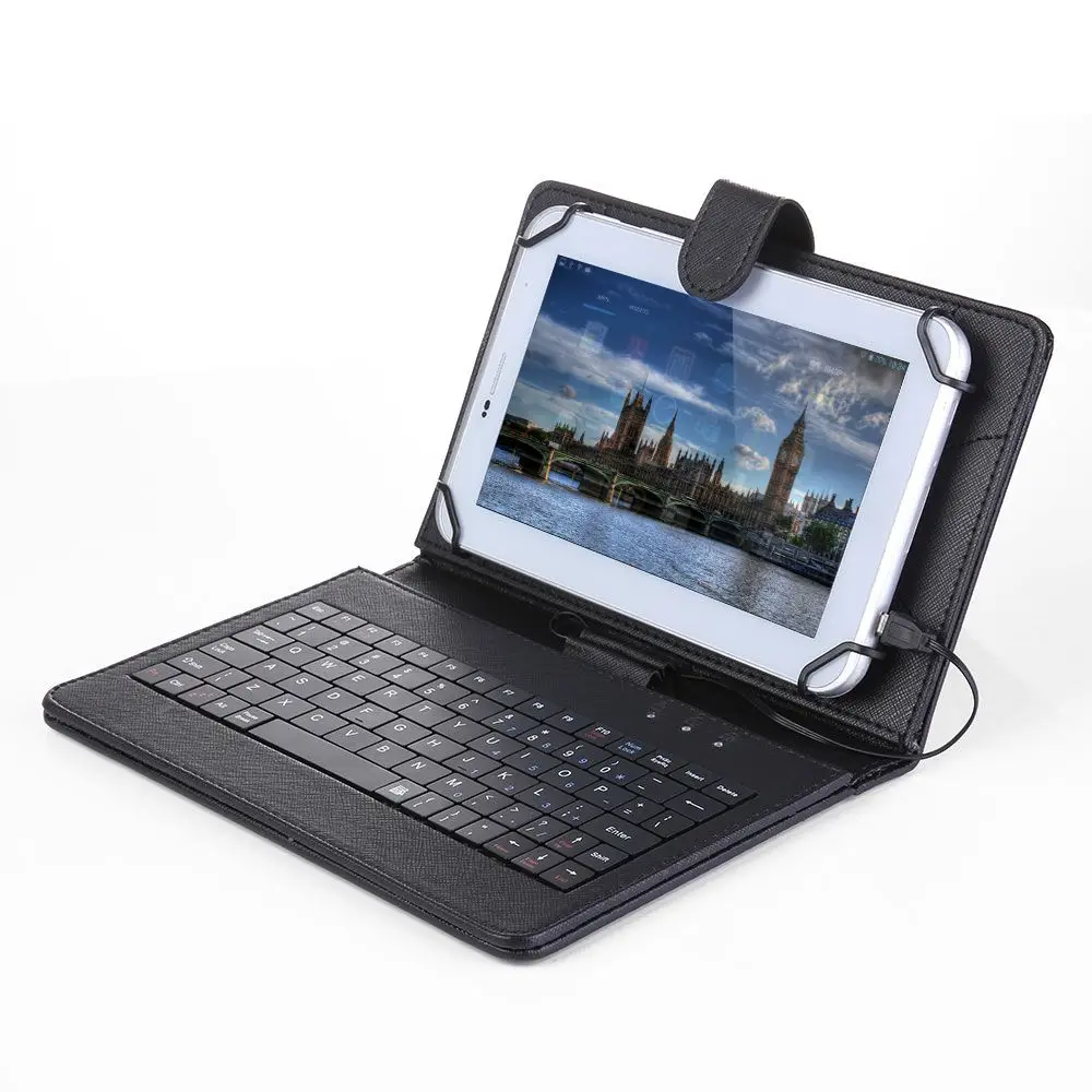 Black Universal Foldable PU Leather Gaming Keyboard Case Cover For Tablet 7 8 Inch English Spanish