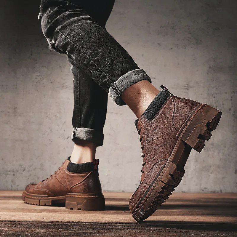 

Martin Boots Men's Hight-top MEN'S SHOES Mid-top Boots Men's Korean-style England Retro Worker Boot Short Boots