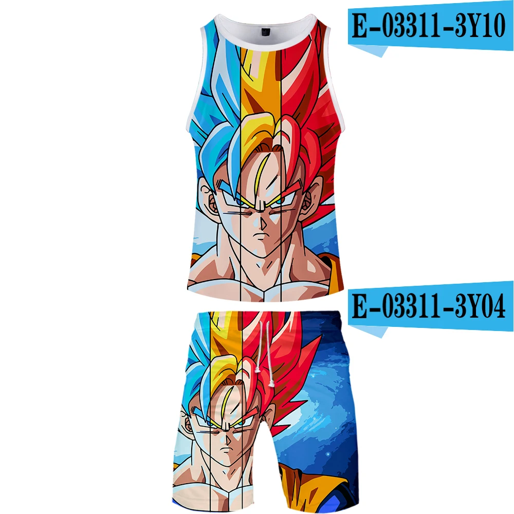 Крутая 3D верхняя одежда Goku Harajuku DRAGON BALL Harajuku комплекты из двух предметов мужские крутые новые уличные топы без рукавов летние комплекты - Цвет: 3Y043Y10