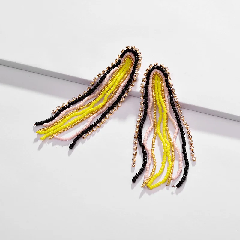 

Trendy Multi-layer Fringed Earrings for Women Contrast Color Bead Bohemian Earrings Female Big Fashion Boho Jewelry Pendientes