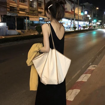 

Bat-shaped Wings High Capacity Women Shoulder Bag Canavs Splicing Large Women's Bag Casual Solid Color Tote Bags For Women 2020