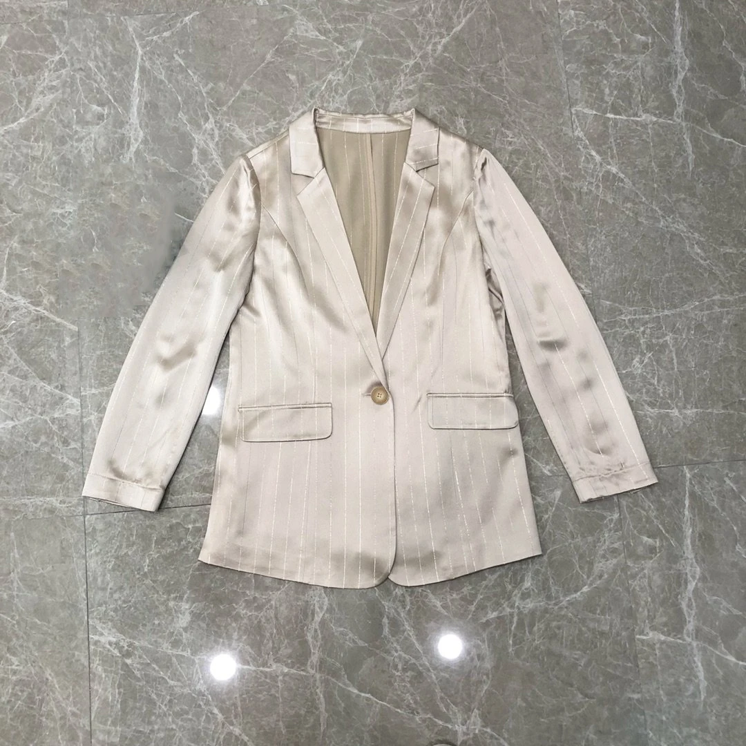 new ladies high quality fashion long-sleeved lapel vertical stripes one button suit 1015