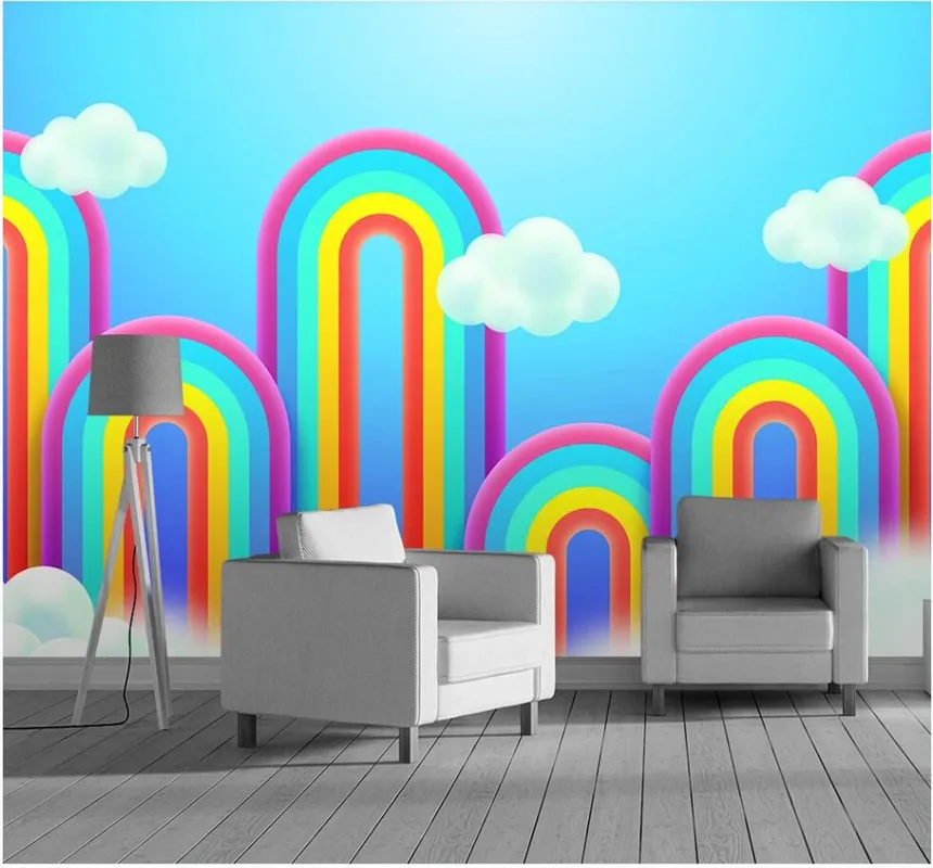 Xuesu Little Fresh cartoon painted rainbow background wallpaper for teen and child bedroom custom 8D waterproof material