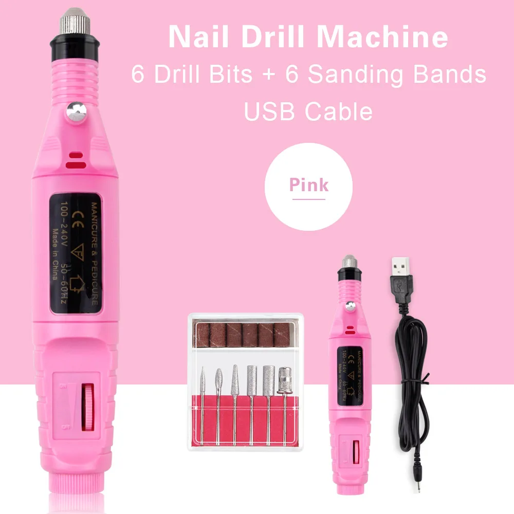 1 Набор, машинка для маникюра, электрическая дрель для ногтей, токарный станок для маникюра и педикюра, сильная электрическая пилка для полировки ногтей, инструменты - Цвет: USB Pink