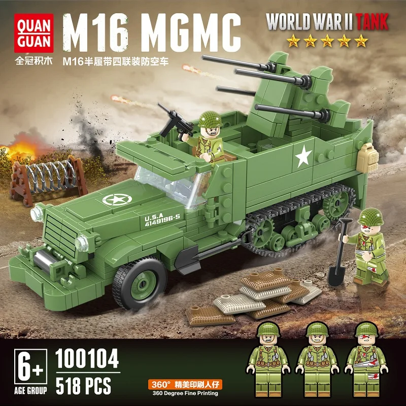 WWII США M16 Половина трек анти самолет Legolysn Танк автомобиль военные кирпичи военный