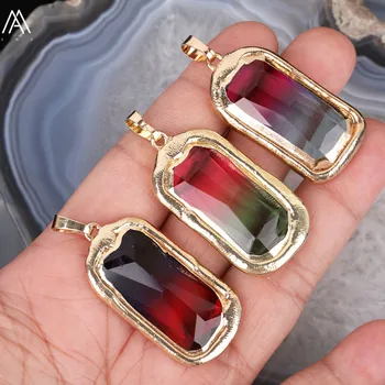 

5PCS Plated Gold Copper Rectangle Colorful Glass Pendant For Women,Fashion Women Gradient Glass Jewelry Connector Making DIY ZJC-11AMI
