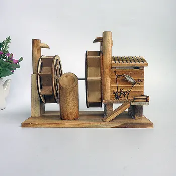 

Wood Traditional Chinese Architecture Figurines & Miniatures Wooden Waterwheel Farm Tools Grinding Crafts Sailing boat home deco