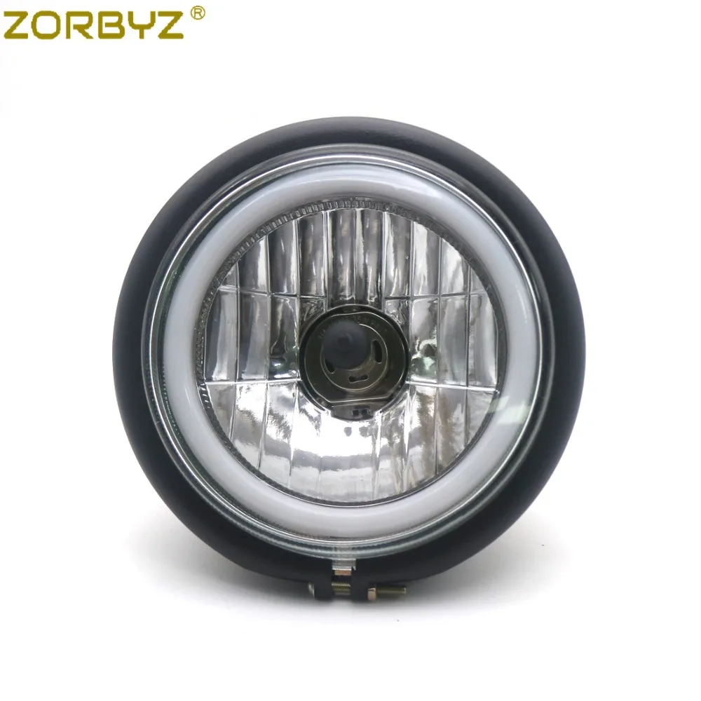 ZORBYZ мотоцикл черный металлический Ангел глаз свет кольцо ретро передняя фара для Honda Yamaha Kawasaki Suzuki