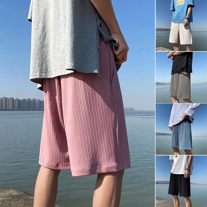 Pantalones cortos plisados para hombre, Shorts informales con cordón, moda coreana, holgados, para playa, M-3XL