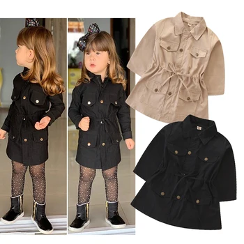 

Spring Autumn Jackets For Baby Girls Pure Color Coat Children Zipper Outerwear Baby Windbreaker Handsome Black Tops 2-7Y