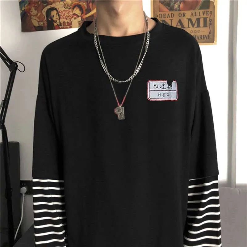 black-110 stripe NiceMix длинные Мультяшные хлопковые футболки, рубашки унисекс, зима-осень, женские толстые Лоскутные толстовки с капюшоном, пуловеры для мужчин, крутой уличный пуловер shi - Цвет: black-110 stripe