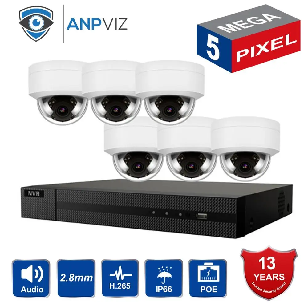 Anpviz 8CH H.265+ NVR 5MP наружная безопасность POE IP купольная камера CCTV система комплект аудио запись ip-камера видеонаблюдения NVR комплект - Цвет: 6 White Domes