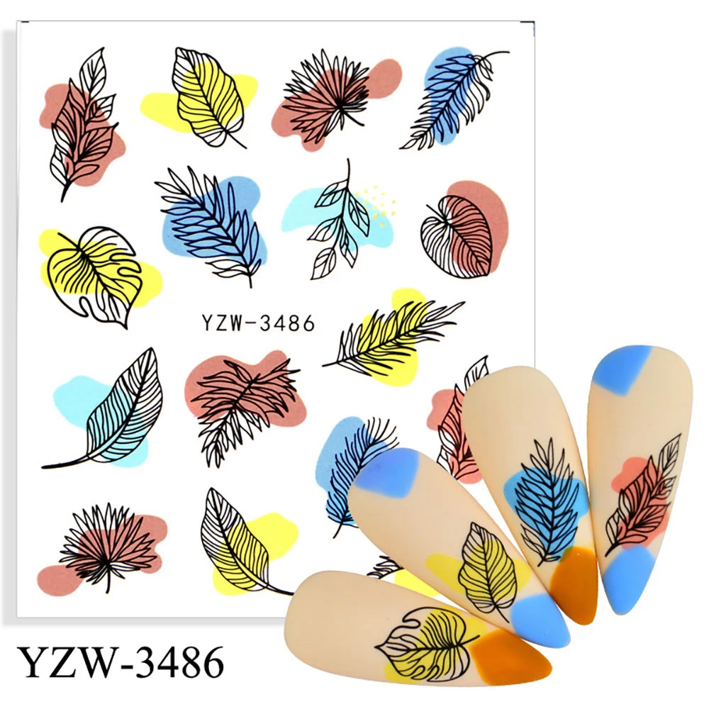 Colorful Face Flower Stickers Nail Stickers Transfer Nails Water Decal Nail Decals Leaf Sticker Series Watermark Nails Geometric