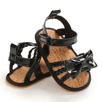 

Newborn Baby First Walkers Toddler Girls Kids Summer PU Leather Shoes Bowknot Plaid Striped Party Princess Beach Shoes 0-18M