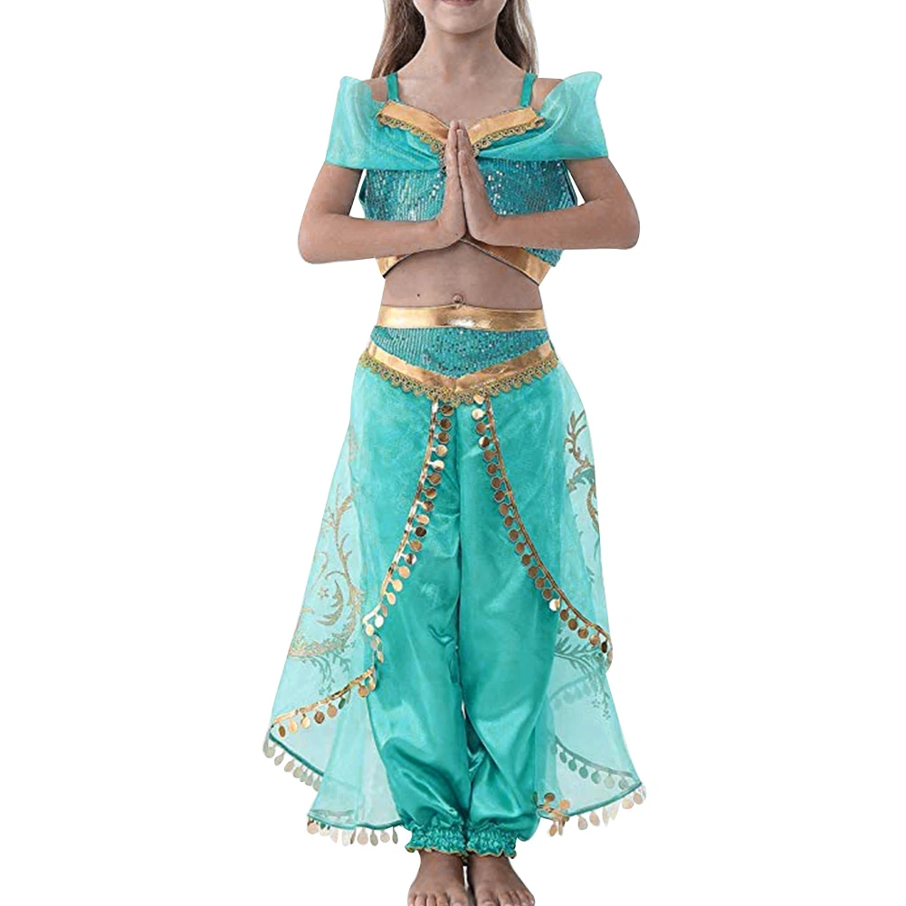 

Halloween Cosplay Two Piece Spring Props Princess Kid Girl Costume Set Soft Performance Top Pants Christmas Party Role Dress Up
