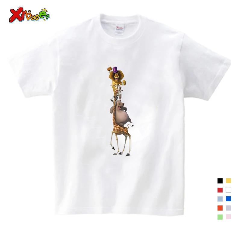 

Summer New T Shirt Cartoon Printing Madagascar Cute Funny Pink T Shirt Summer Send Children Birthday Gift Kids Clothes 3T-9T