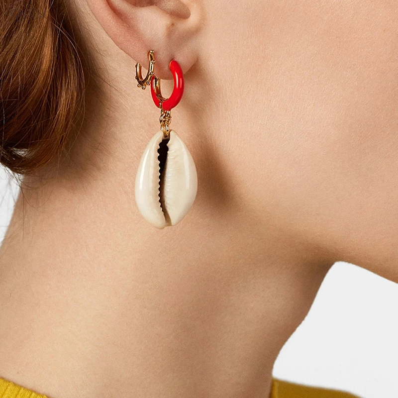 

AOMU Boho Trendy Geometric Hollow Round Circle Matte Sea Shell Starfish Pearl Dangle Earrings 2019 For Women Ocean Beach Jewelry