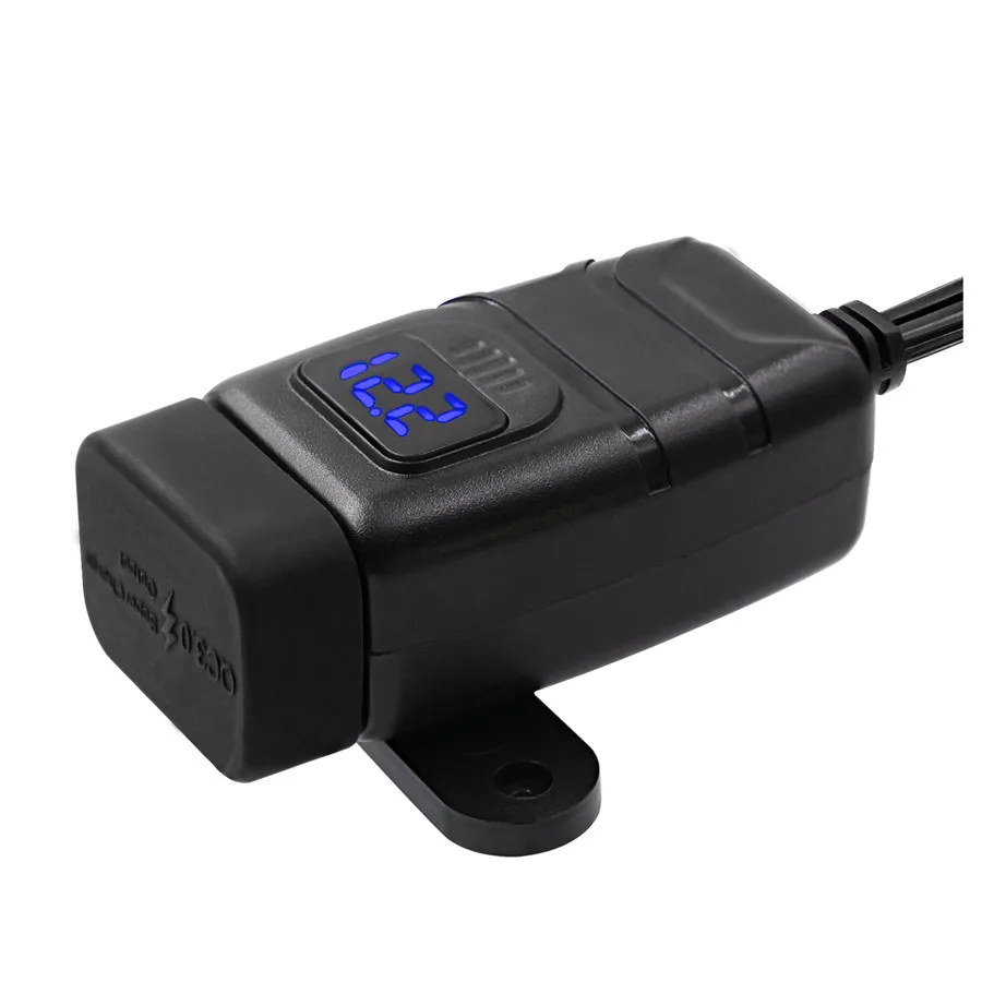 Мотоцикл 12V автомобильное зарядное устройство для телефона с синим Вольтметр Выключатель питания двойной QC3.0 Быстрая зарядка водонепроницаемый