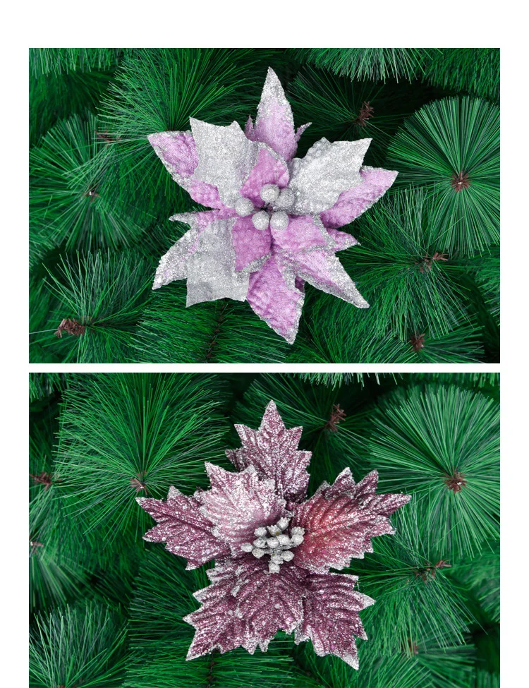 5 шт. Необычные Искусственные цветы лаванды с блестками Poinsettia, украшения для дома, праздничные украшения для рождественской елки, вечерние принадлежности