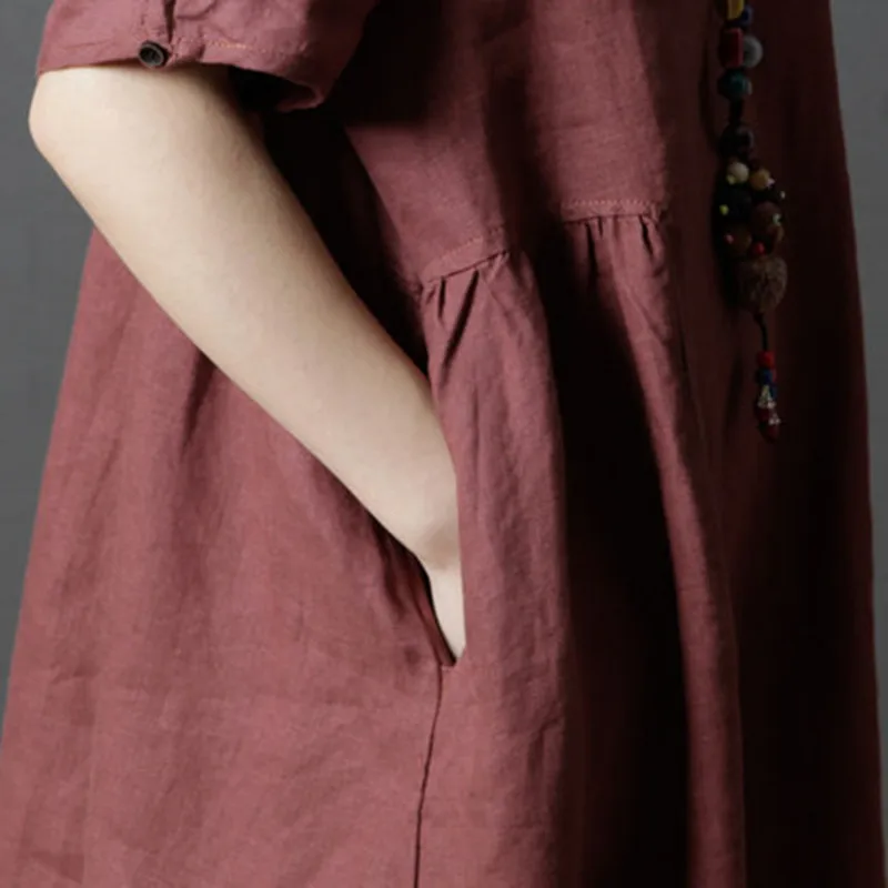 Boho robe femme ete летнее платье с коротким рукавом женское платье А-силуэта из хлопка и льна пляжное платье размера плюс