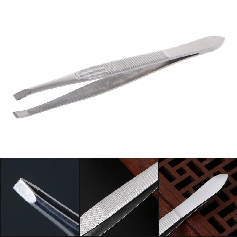 Professional Stainless Steel Eyebrow Hair Removal Tweezer Flat Tip Tool