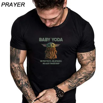 

Baby Yoda Mandalorian T Shirt Men Star Wars Mandalorian T-Shirt Funny Cartoon The Child Yoda Cute Tshirt Hip Hop Top Tees Male