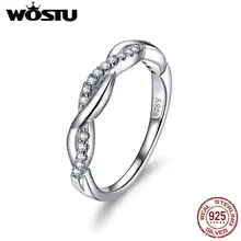 WOSTU волнистое кольцо с витой линией, серебро 925 пробы, геометрические кольца, прозрачный CZ палец для женщин, элегантное свадебное ювелирное изделие CQR511